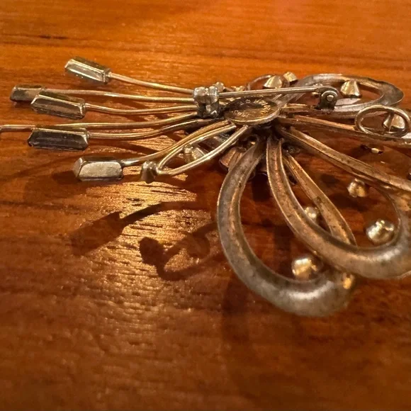 Vintage M & S Brooch & Earrings Set—1/20 12k Gold Filled, Pink/Clear Rhinestones - Picture 9 of 9